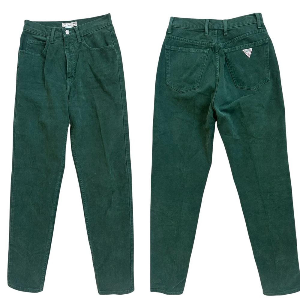 Vintage 1990s Guess Emerald Green High Rise Tapered Leg Cotton Jeans Size 28
